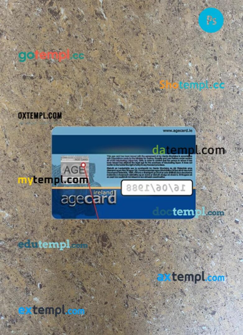 Ireland age card (proof of age) PSD files, scan and photo taken image, 2 in 1 - Image 2