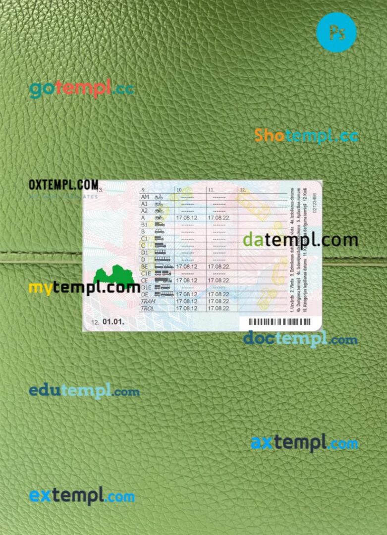 Latvia driving license PSD files, scan look and photographed image, 2 in 1, 2013-present - Image 2
