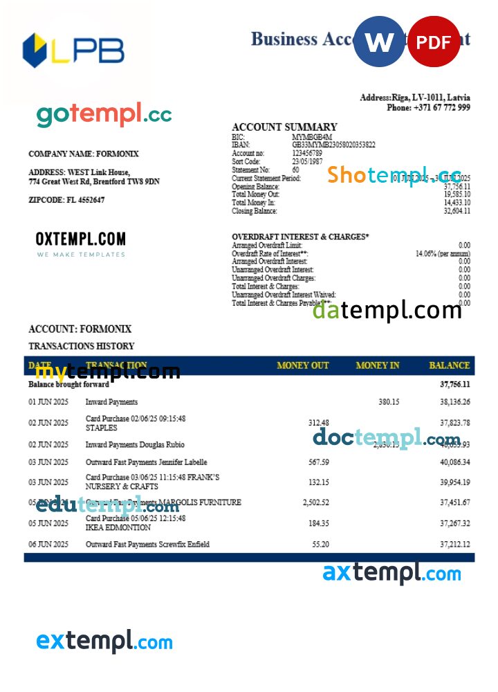 Latvian LPB business firm statement Word and PDF format