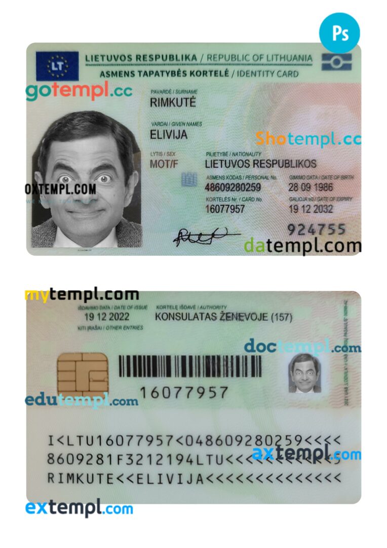 Lithuania ID card PSD template, 2022-present