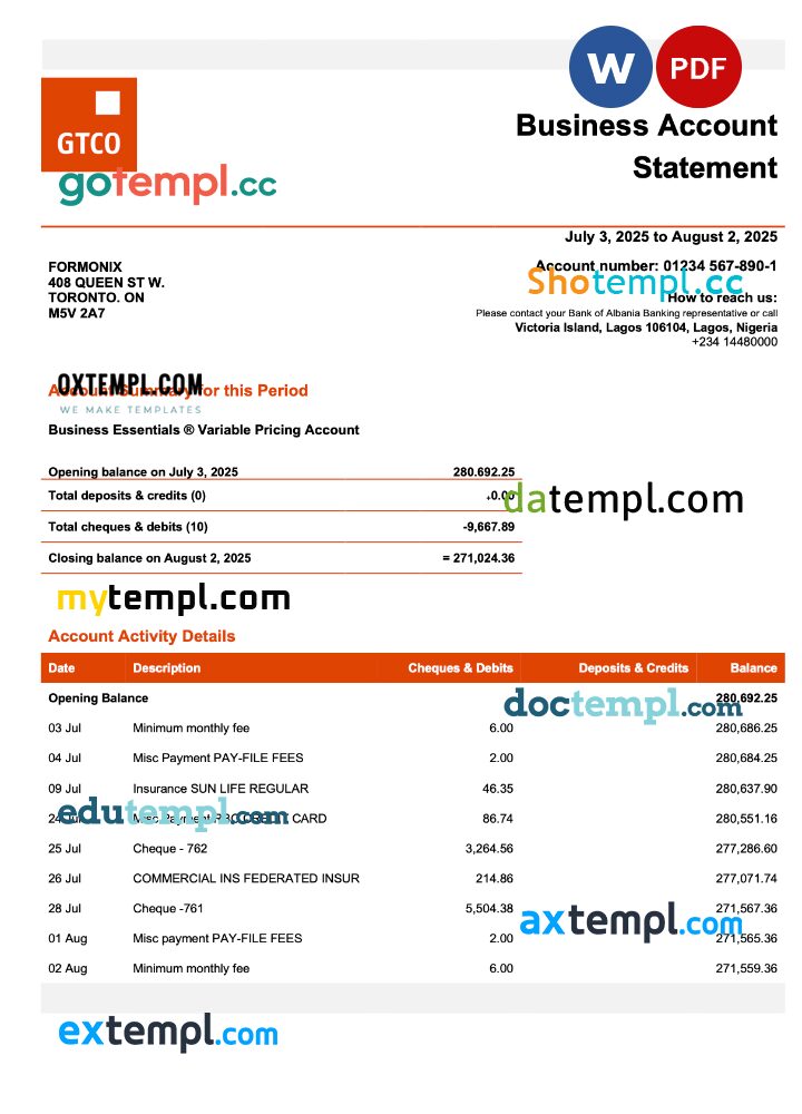 Nigeria Guaranty Trust Bank Plc. corporate statement Word and PDF template