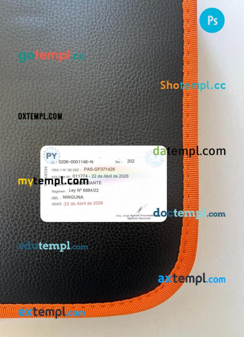 Paraguay Temporary Residency (Admisión Temporaria) PSD files, scan look and photo-realistic look, 2 in 1 - Image 2