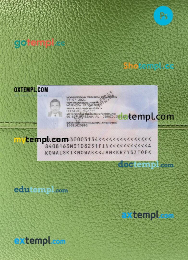 Poland residence permit PSD files, scan look and photo-realistic look, 2 in 1, 2021-present - Image 2