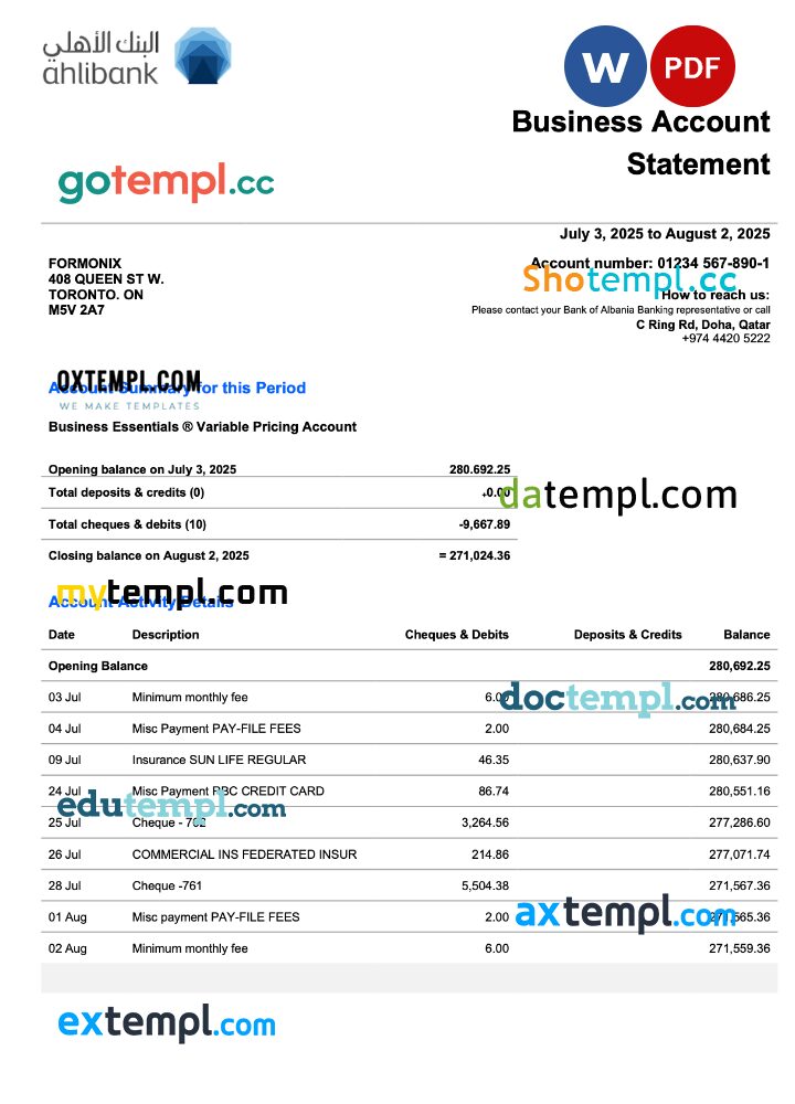 Qatar Ahlibank business firm statement Word and PDF format