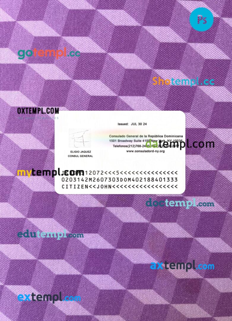 Republica Dominicana consular ID card editable PSD files, scan look and photo-realistic look, 2 in 1 - Image 2