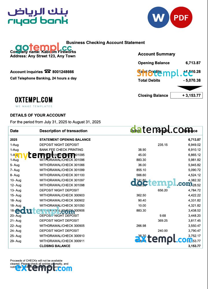 Saudi Arabia Riyad enterprise statement Word and PDF format