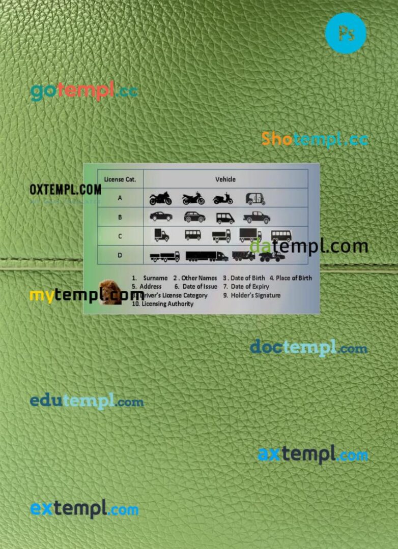 Sierra Leone driving license PSD files, scan look and photographed image, 2 in 1, 2019-present - Image 2