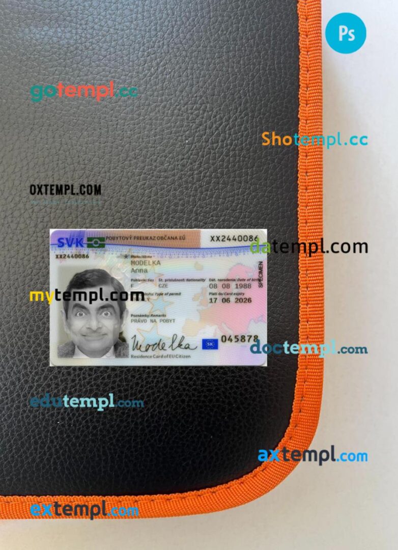 Slovakia residence permit PSD files, scan look and photo-realistic look, 2 in 1