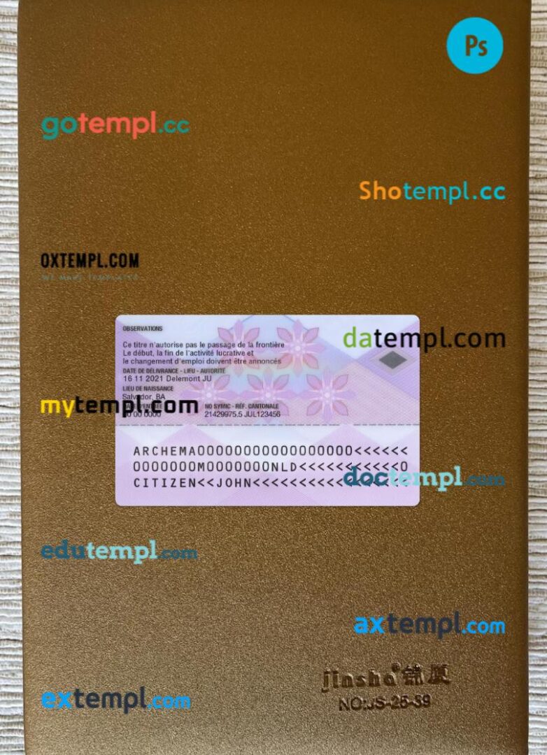 Switzerland residence permit card editable PSD files, scan look and photo-realistic look, 2 in 1 - Image 2