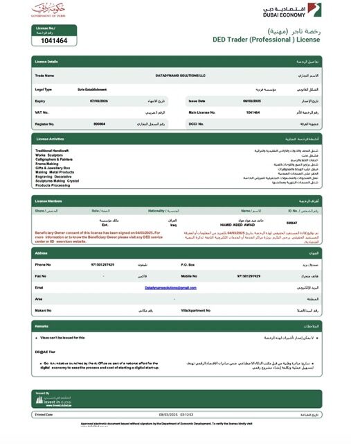 UAE Dubai DED trader (professional ) license Word and PDF template