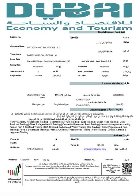 UAE Dubai economy and tourism license Word and PDF template