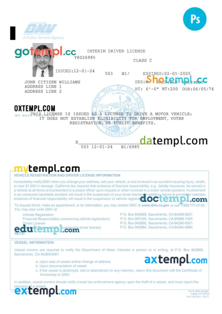 USA California Department of Motor Vehicles (DMV) - interim driving permit