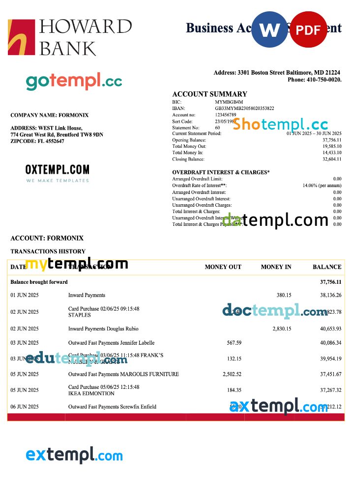 USA Howard corporate statement Word and PDF template