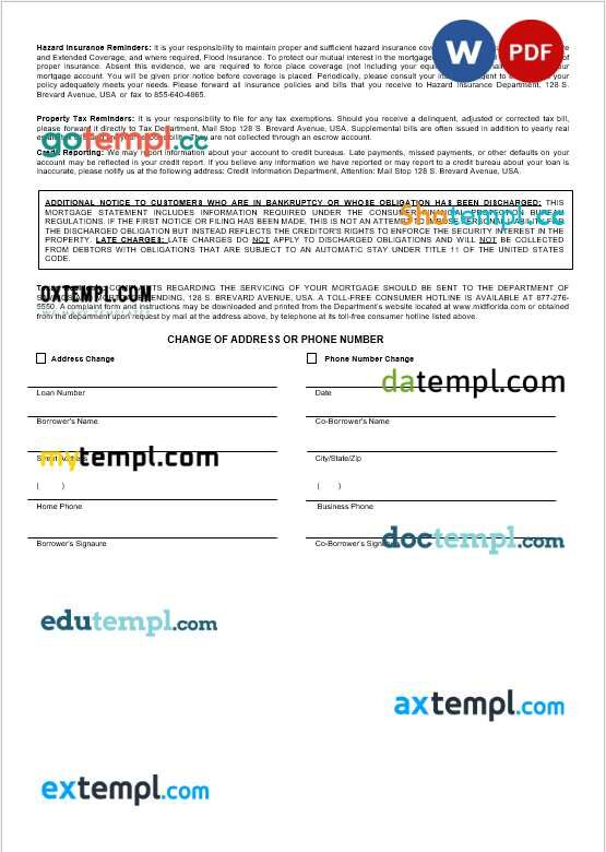 USA MidFlorida Credit Union bank mortgage statement in Word and PDF formats - Image 2