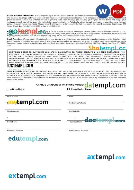 USA New York American Express Blue bank mortgage statement in Word and PDF formats - Image 2