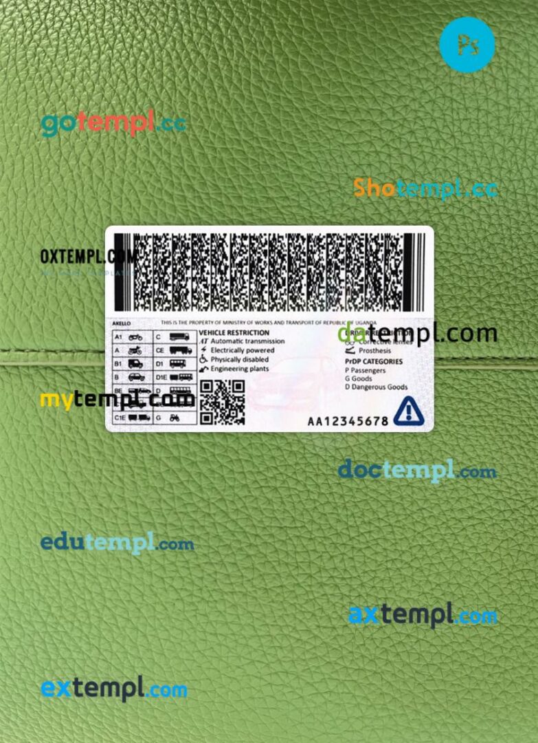 Uganda driving license PSD files, scan look and photographed image, 2 in 1, 2020-present - Image 2