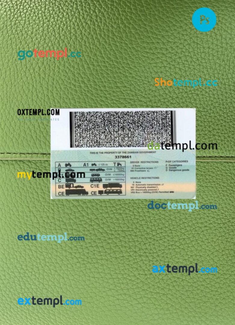 Zambia driving license PSD files, scan look and photographed image, 2 in 1, version 2 - Image 2